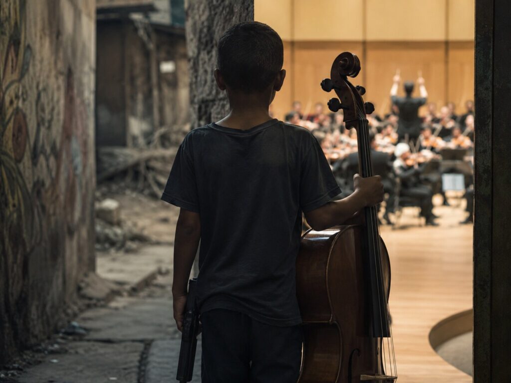 "A choice between a musical instrument and a gun"