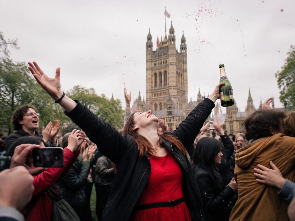 Red Flags Flying Over Parliament Square