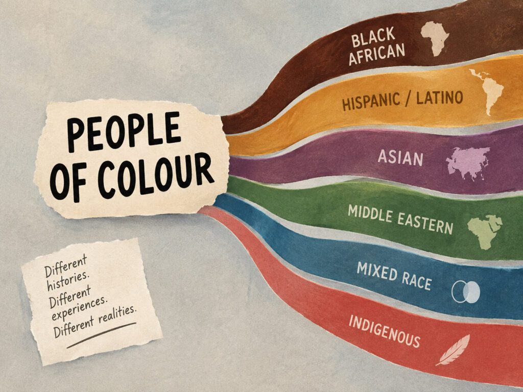The article examines racial inequality, systemic discrimination, and the limitations of broad labels used to describe diverse ethnic communities.